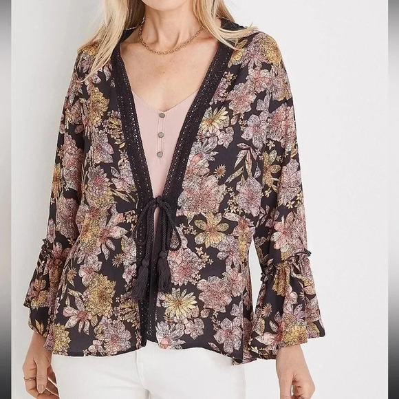 MAURICE’S Crochet Black Floral Kimono Cardigan - Picture 7 of 7